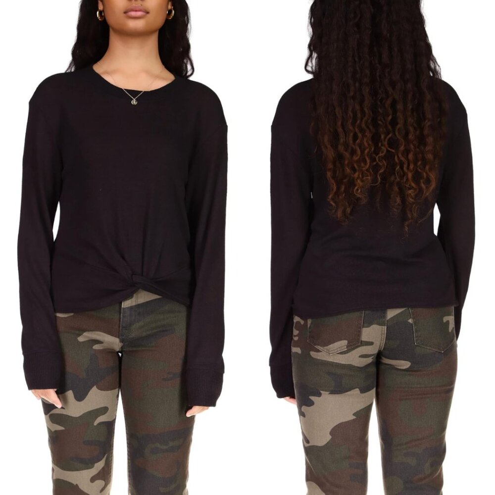SANCTUARY | NWT Semi Sheer Black Knot Waist Long Sleeve Top | Size L